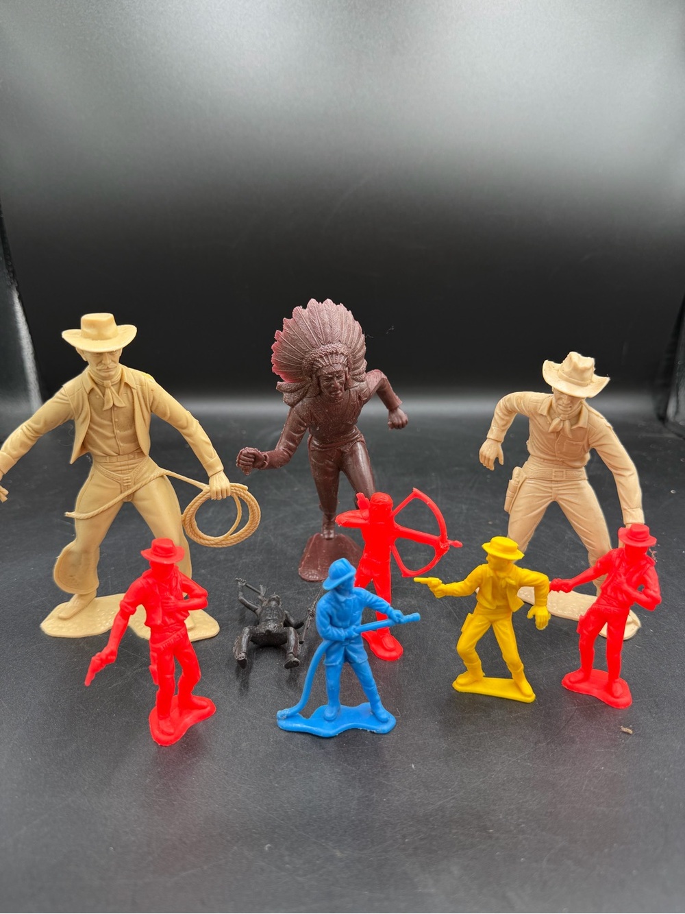 Louis Marx 1960s Vintage Indian Figures 6-inch Lot of 3 Native American/Cowboys